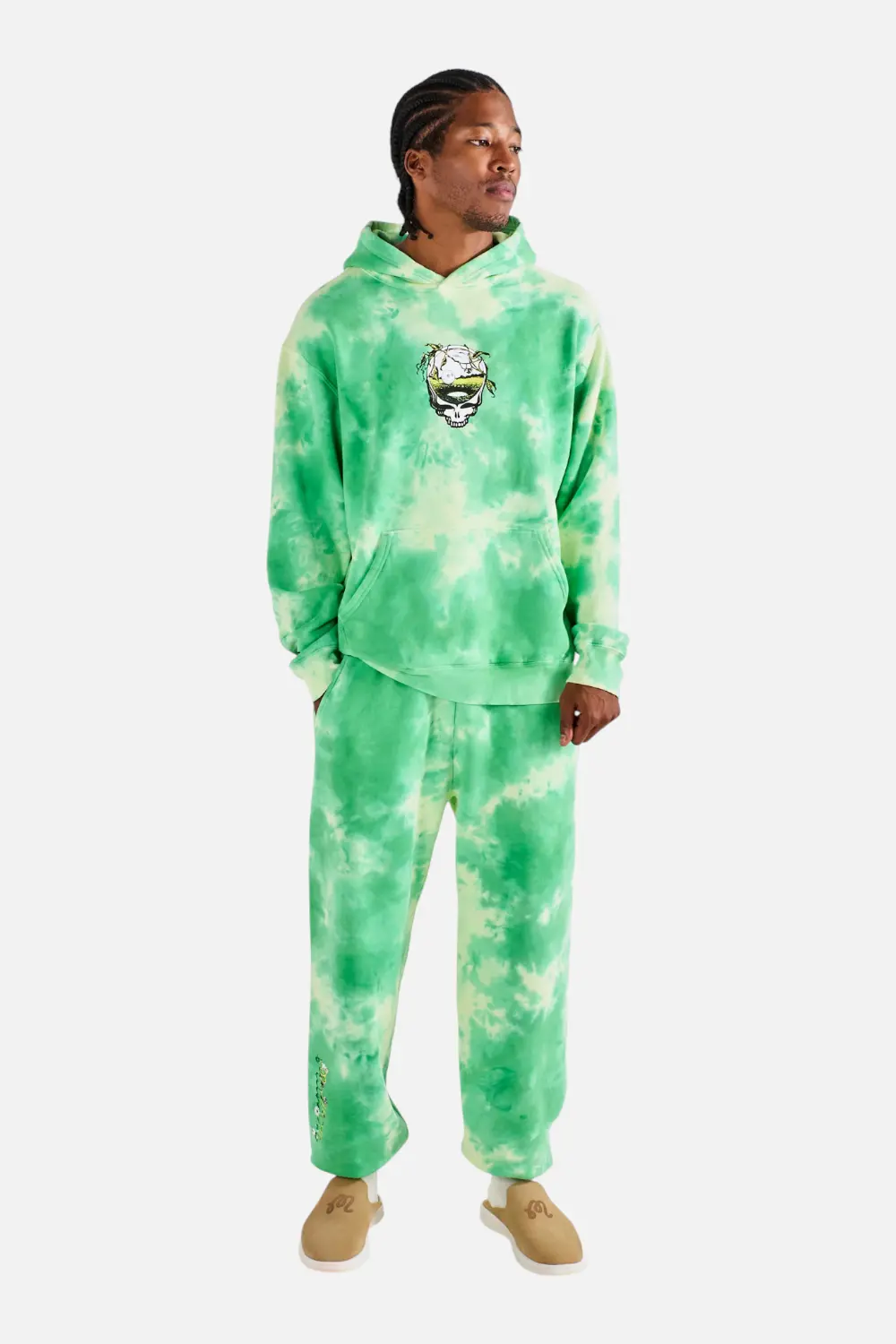 Malbon Golf Men's Grateful Dead Fesque Hoodie In Green Tie Dye 1