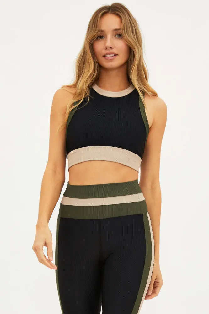 Beach Riot Gwen Top In Military Olive Colorblock 1