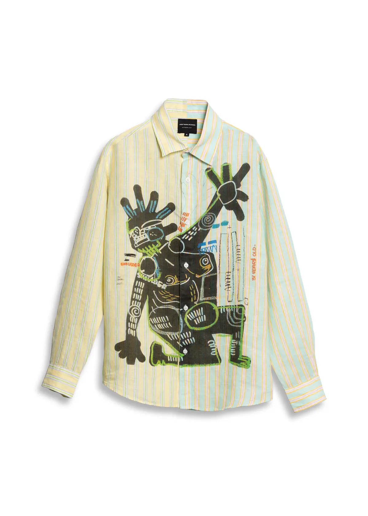 Dancing Men Half N Half Striped Linen Shirt [Unisex] 1