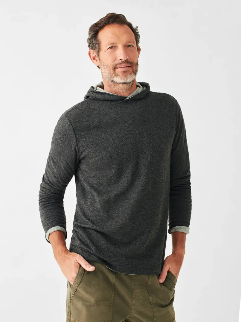 Faherty Cloud Reversible Hoodie In Charcoal And Heather Grey 1