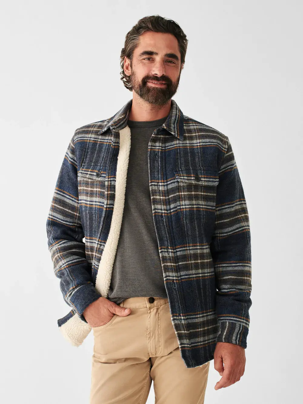 Faherty High Pile Fleece Plaid Cpo In Navy Summit Plaid 1