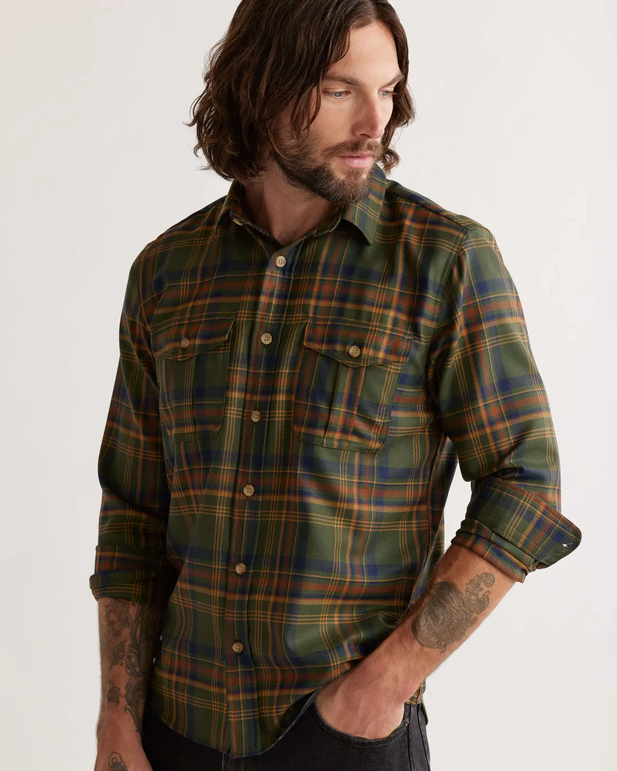 Pendleton Woolen Mills Harrison Merino Shirt In Green Gold Plaid 4