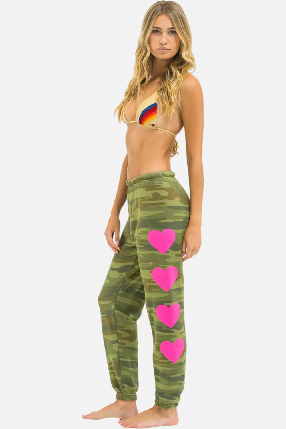 Aviator Nation Heart 4 Sweatpant In Camo & Neon Pink 1