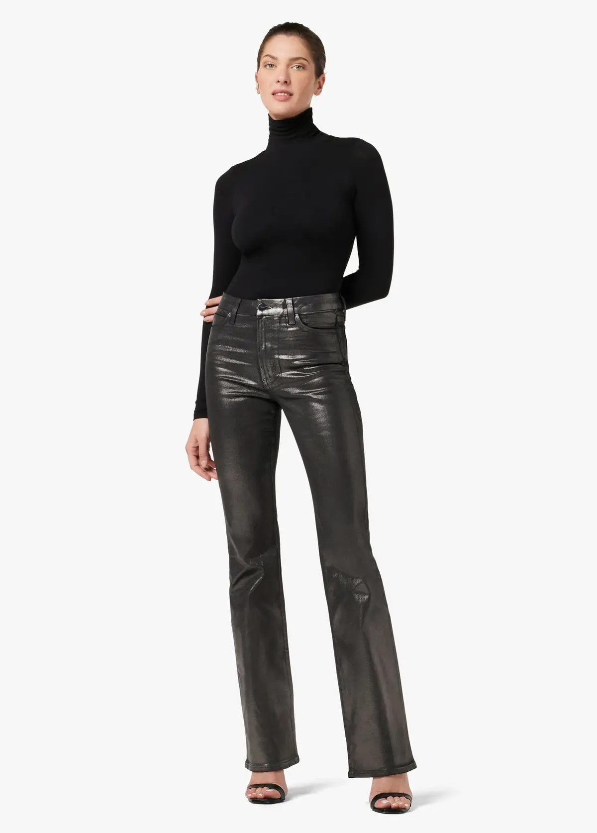 Joes Jeans Hi Honey High Rise Curvy Boot Cut Foil Pants In Gunmetal 6