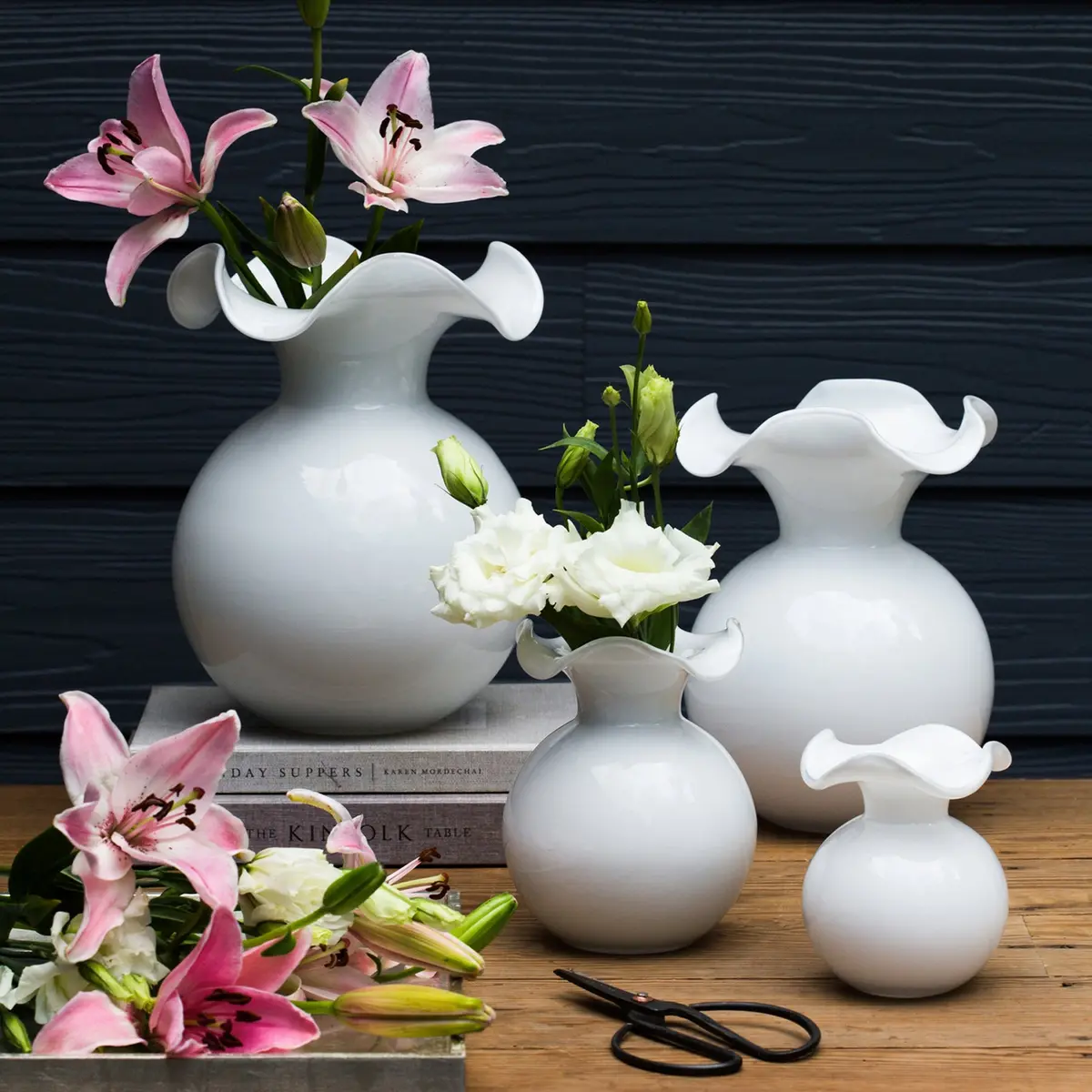 Vietri Hibiscus Glass White Large Flute Vase 2