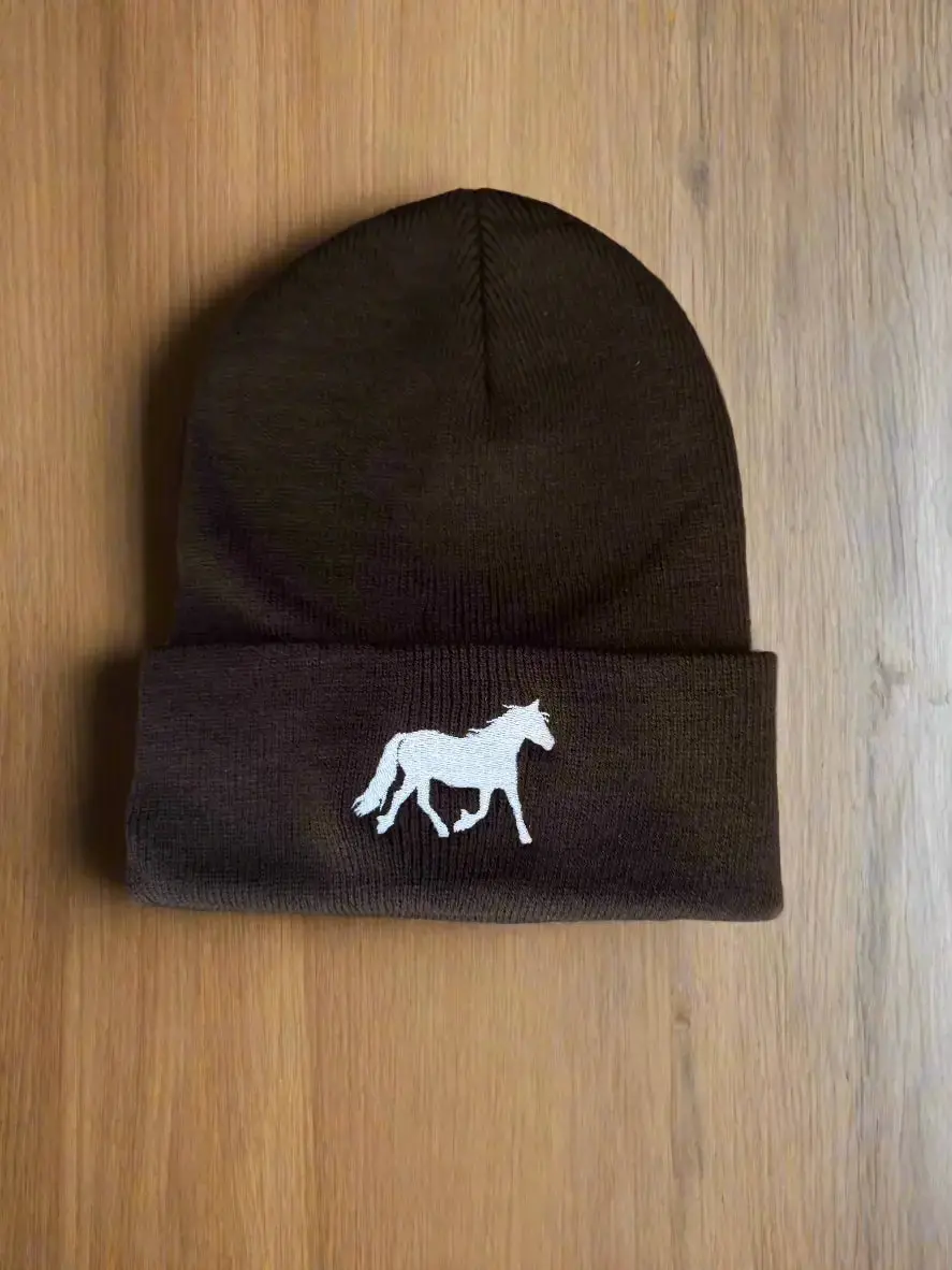 White Horse Beanie (Brown) 1