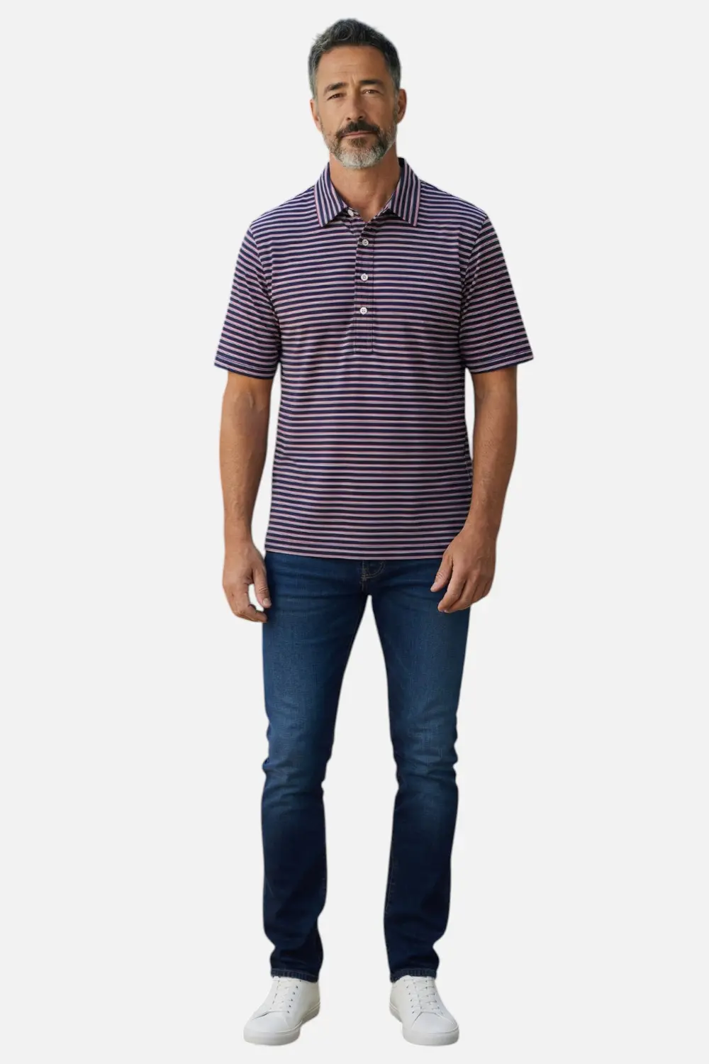 Criquet Men's Performance Range Polo In Navy Stripe 1