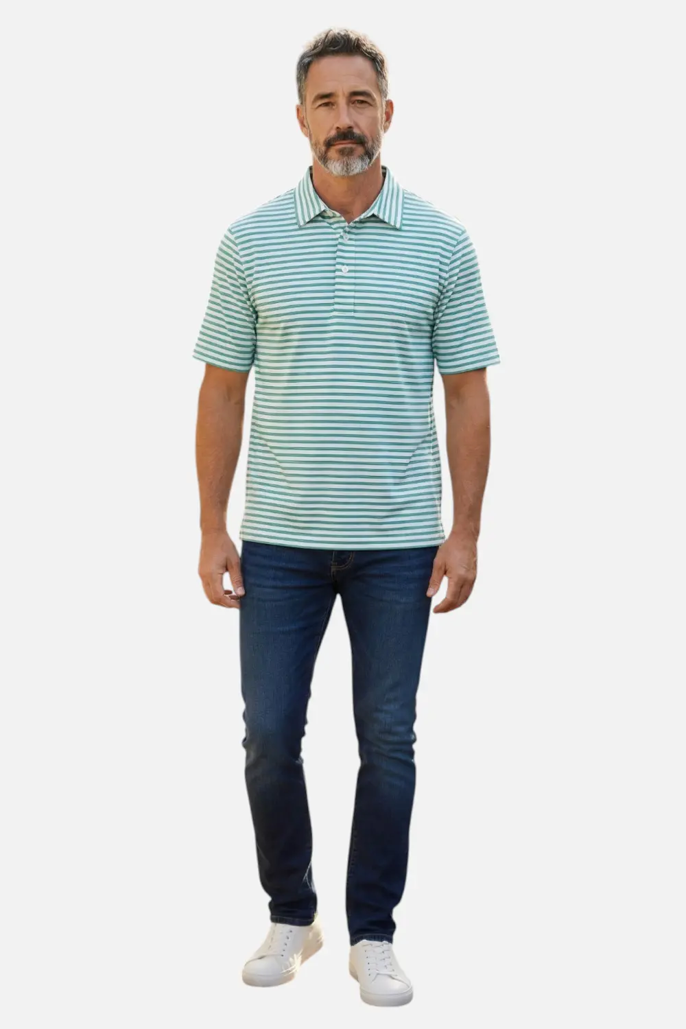 Criquet Men's Performance Range Polo In White & Green 1