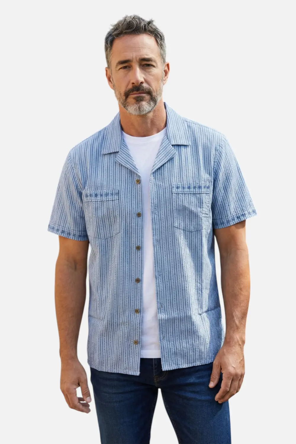 Criquet Men's Desi Shirt In Embroidered Navy 1