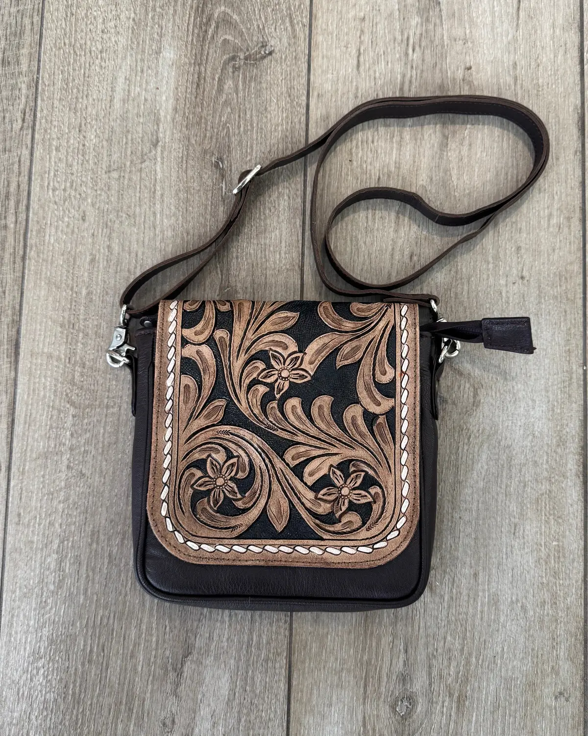 Sami Saddle Bloom Hand-Tooled Crossbody Purse 1