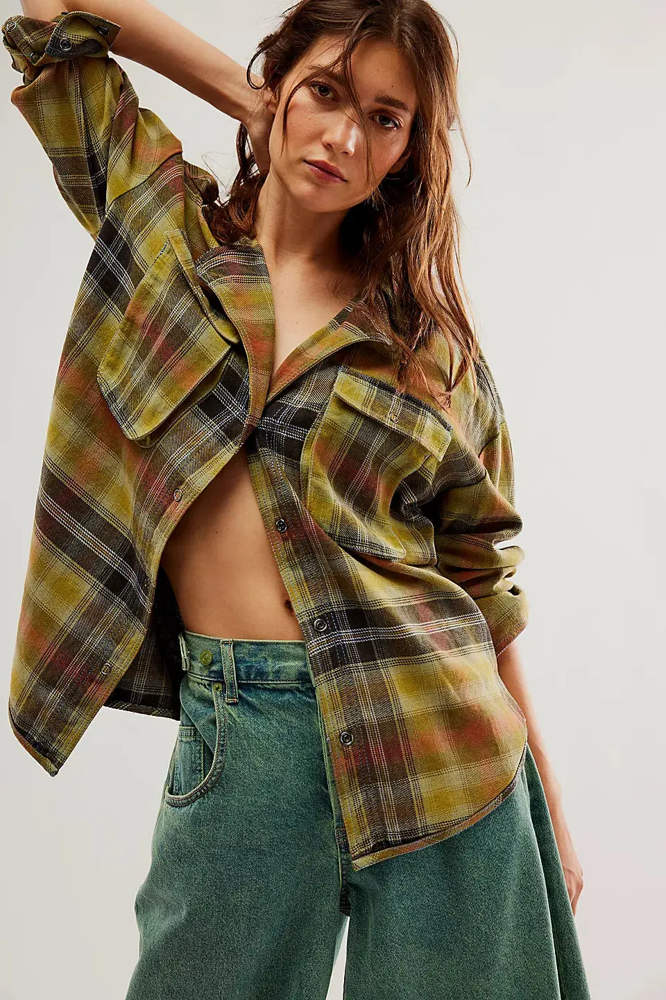 Free People Izzy Cargo Jacket In Olive Combo 1