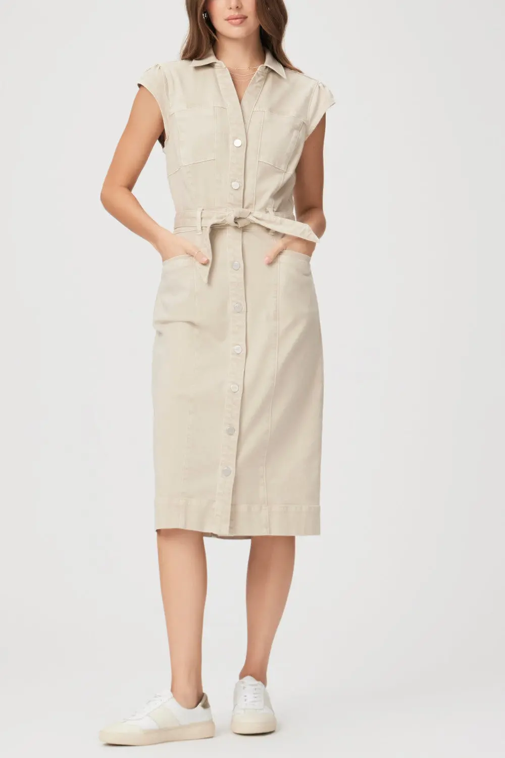 Paige Jaxsyn Midi Dress In Vintage Warm Sand 1
