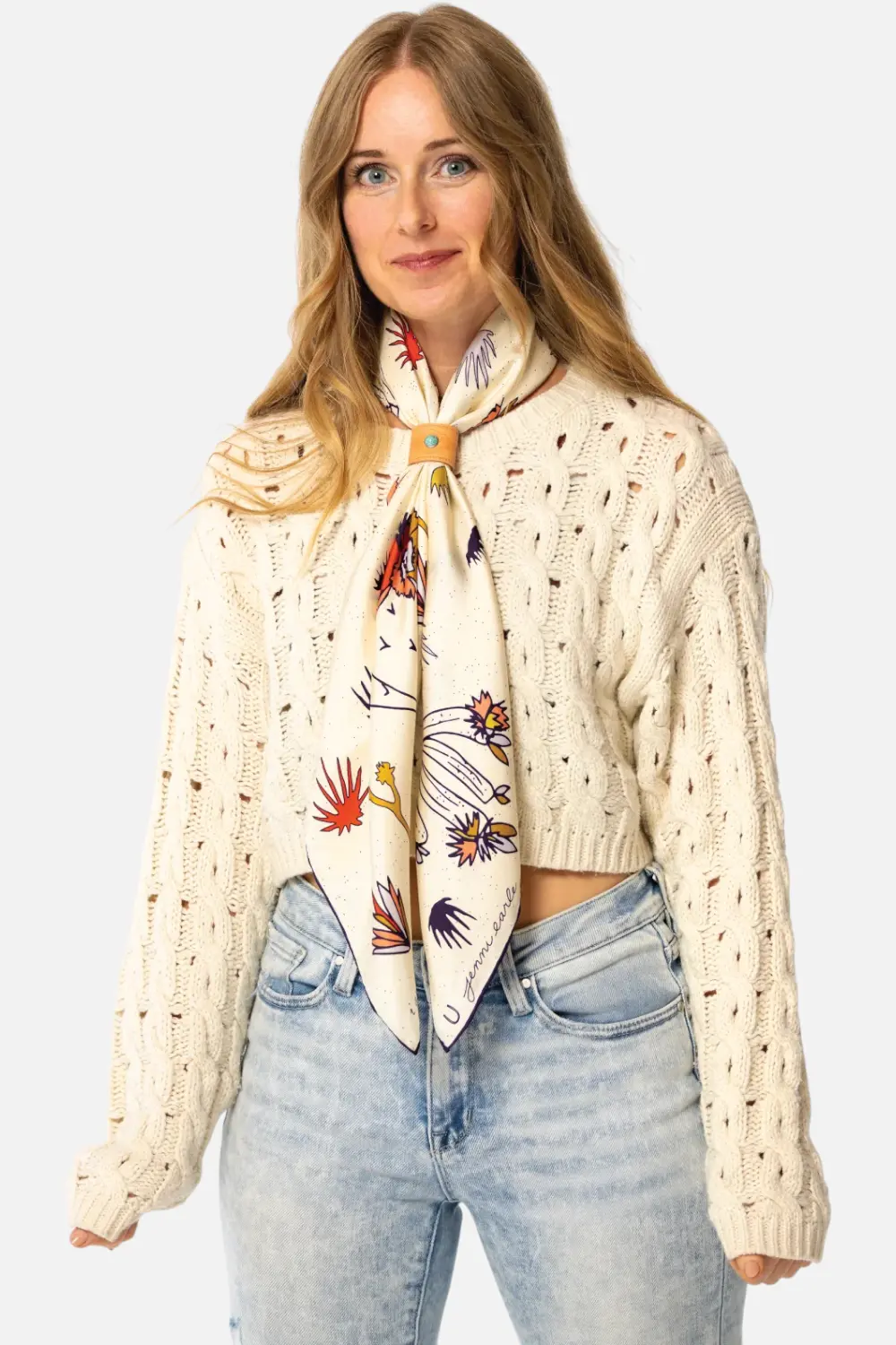 Jenni Earle I Am Free Cactus Silk Scarf In Cream 1