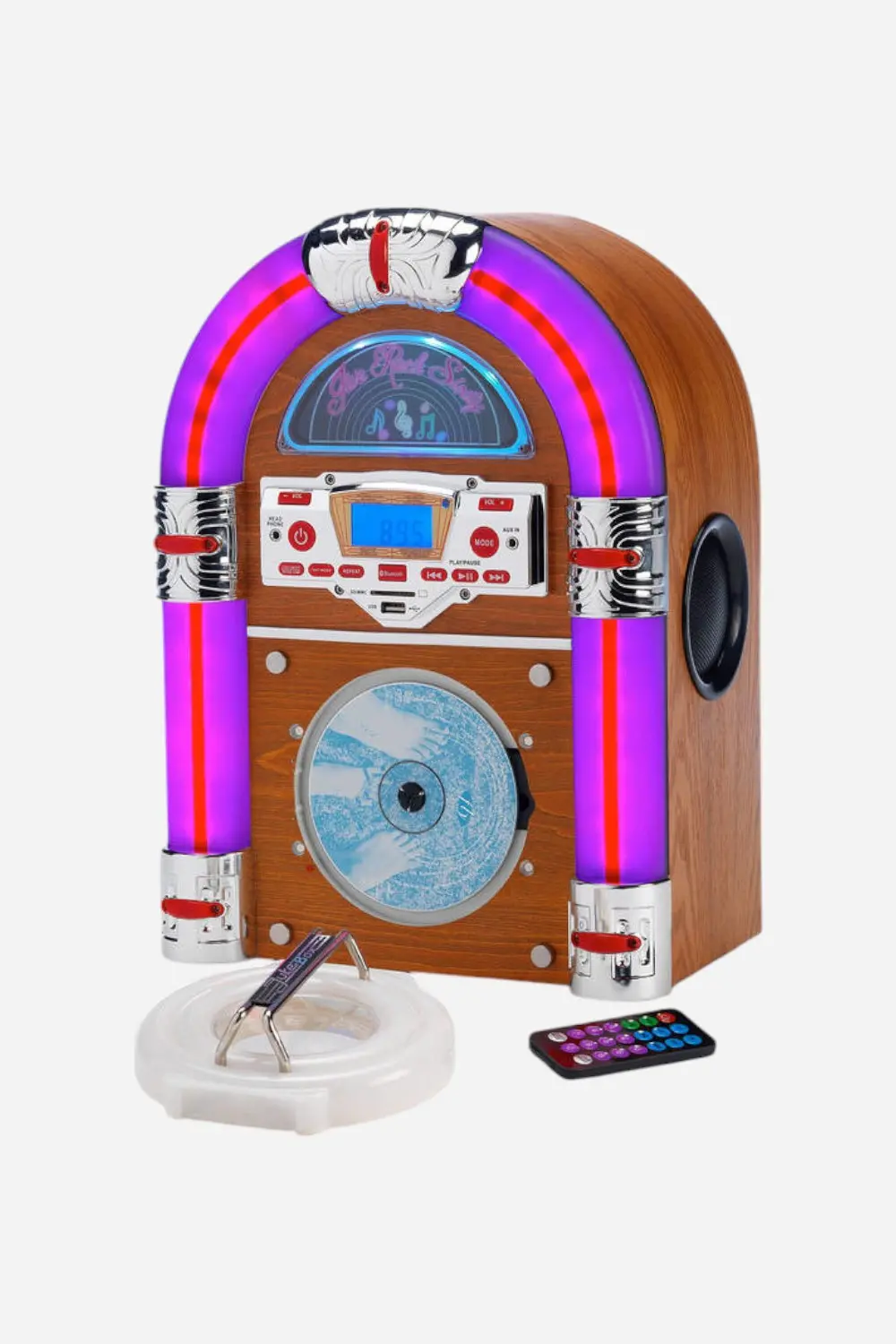 Steepletone Uk Ltd Jive Rock Retro Mini Jukebox In Light Oak 1
