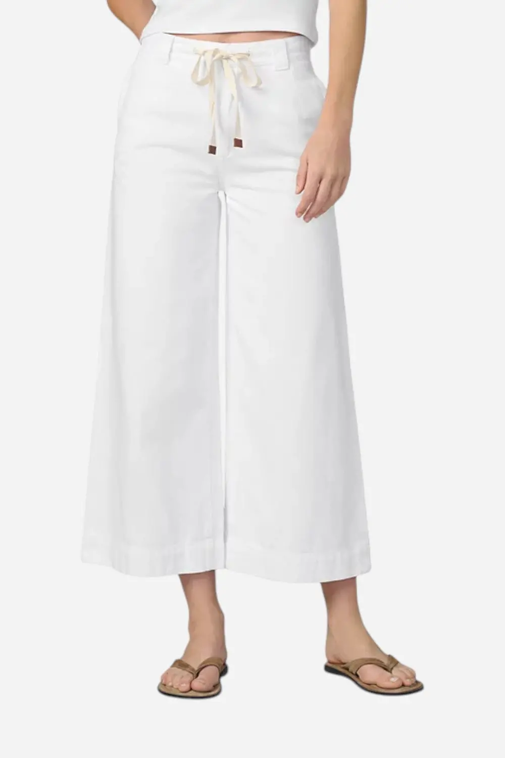 Joe's Jeans The Addison High Rise Drawstring Wide Leg Crop In White 1
