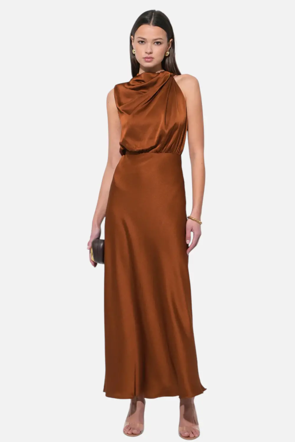Adelyn Rae Kate Cowl Drape Maxi Dress In Toffee 1