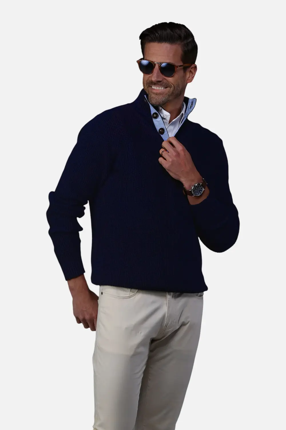 Collars & Co Men's Kennebunkport Cotton Sweater In Navy 1