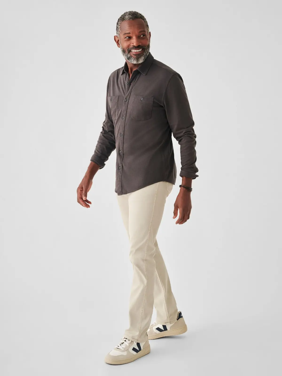 Faherty Knit Seasons Shirt Double Pocket In Washed Black 3
