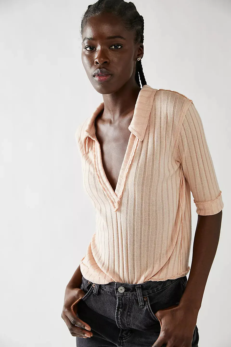 Free People Krystal Polo In Pretty In Peach Combo 1