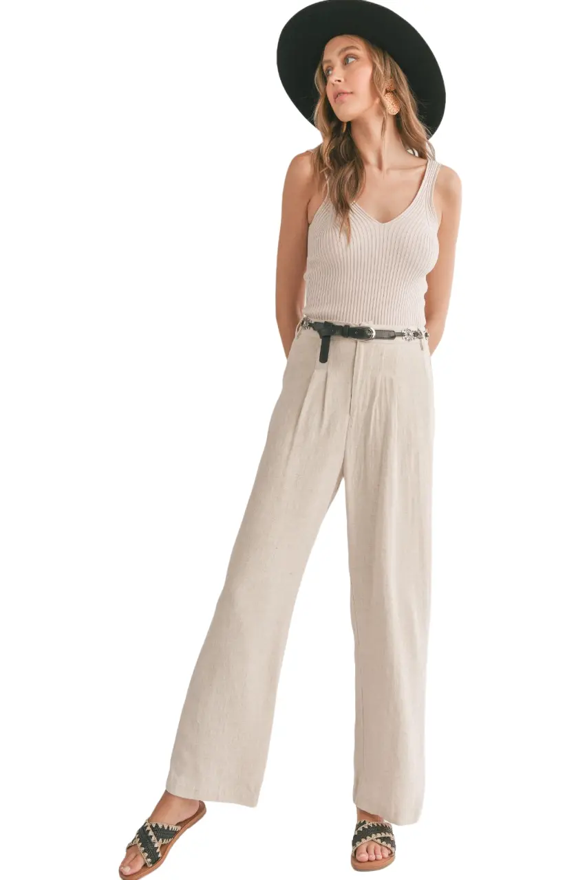 Sadie & Sage La Luna Pleated Trouser In Oatmeal 1