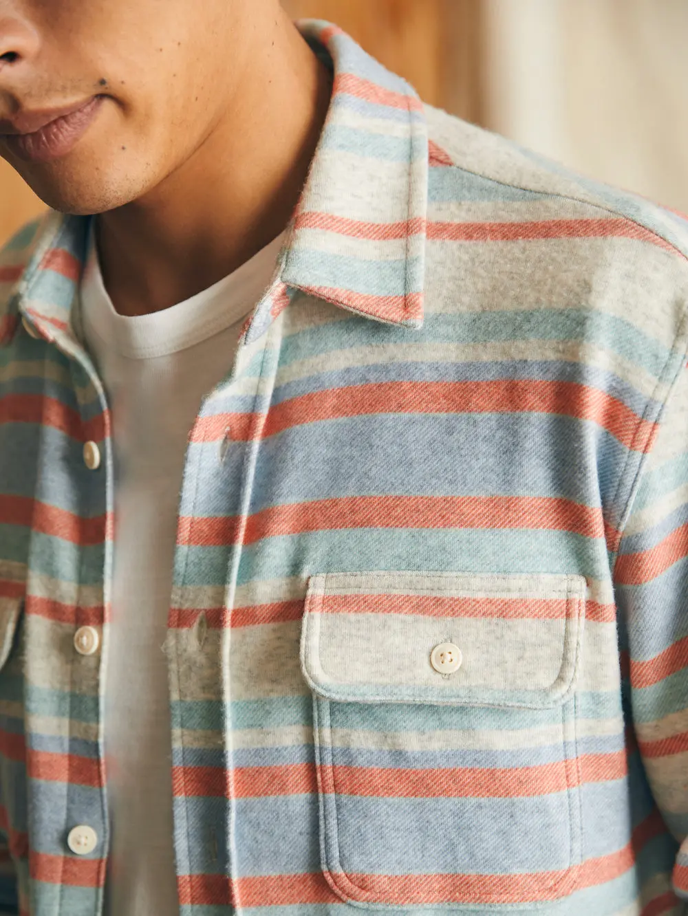 Faherty Legend Sweater Shirt In Coral Reef Stripe 1