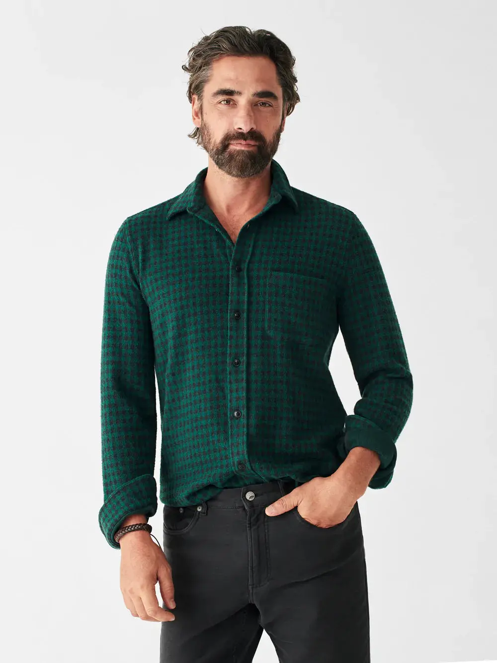 Faherty Legend Sweater Shirt In Forest Charcoal 1