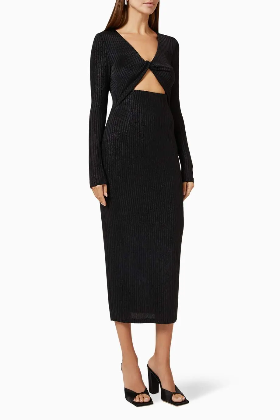 Leila Ribbed Cut-Out Midi Dress In Black 1