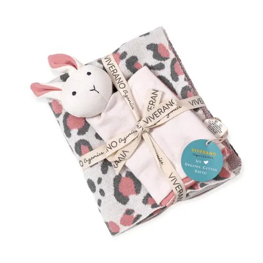 Leopard Animal Jacquard Knit Baby Blanket & Bunny Lovey 1