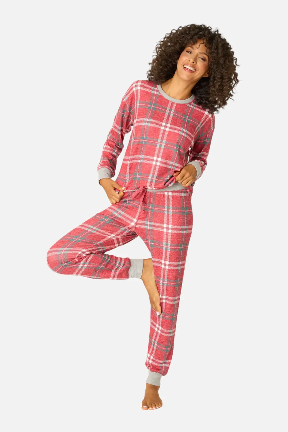 Pj Salvage Lets Get Toasty Plaid Long Sleeve In Samba Red 1