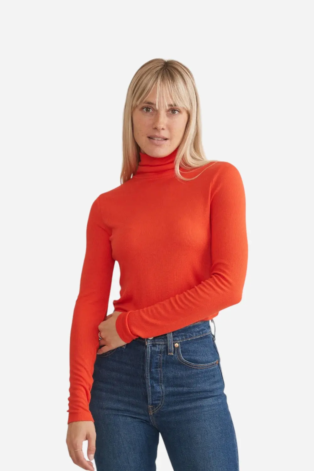 Marine Layer Lexi Rib Turtleneck In Scarlet 1