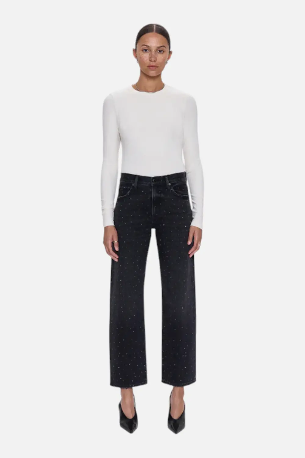Pistola Lexi Mid Rise Bowed Straight Jean In Silver Screen 1
