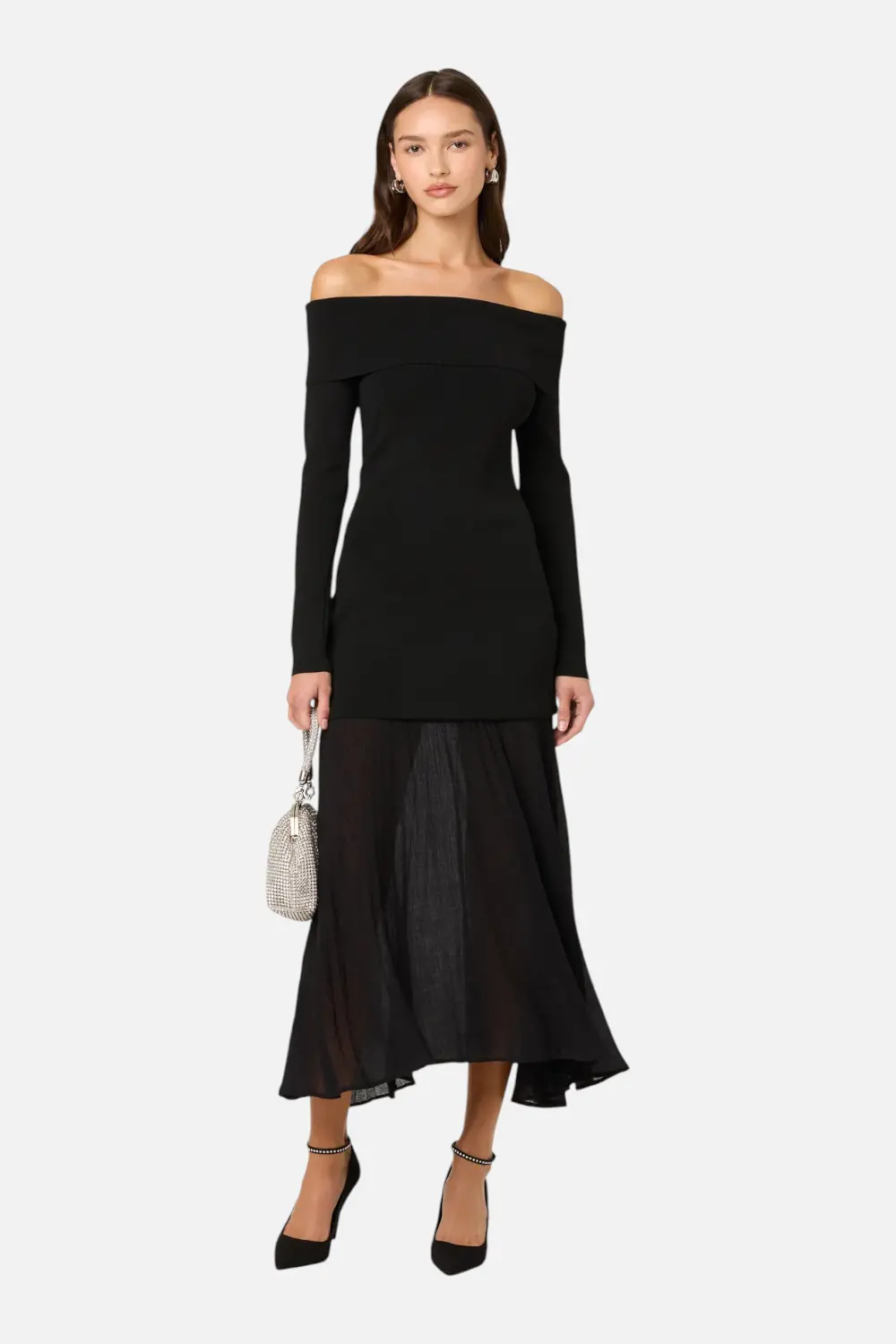 Astr The Label Lidia Mixed Media Maxi Dress In Black 1