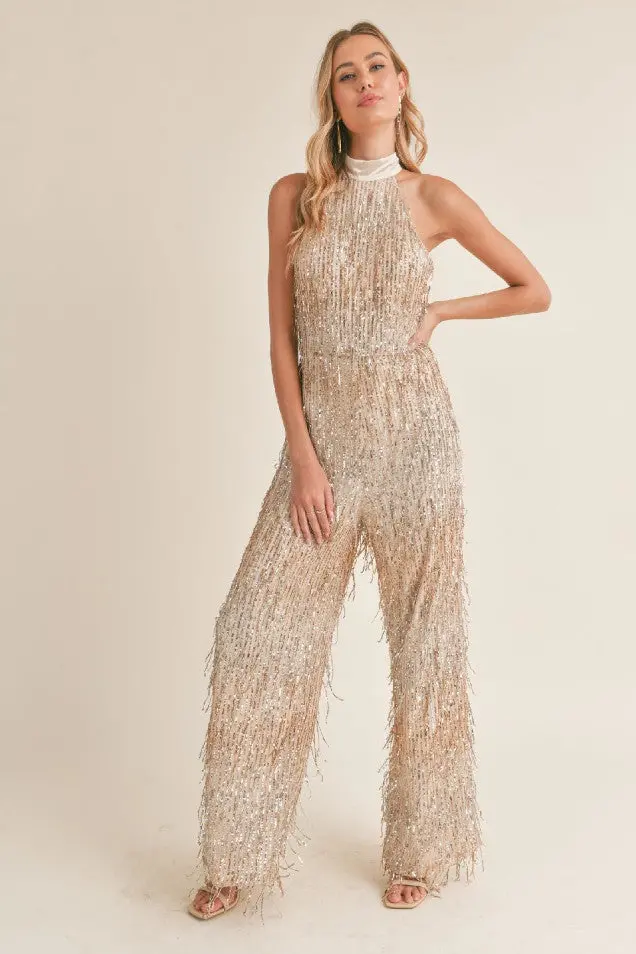 Sadie & Sage Light Up Halter Neck Sequined Jumpsuit 1