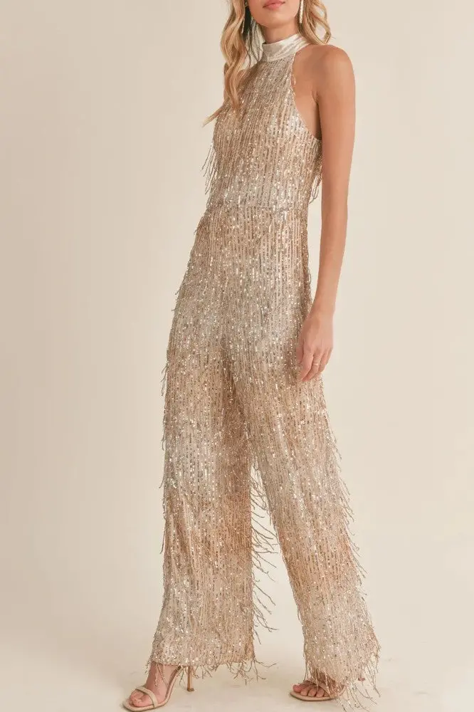 Sadie & Sage Light Up Halter Neck Sequined Jumpsuit 2