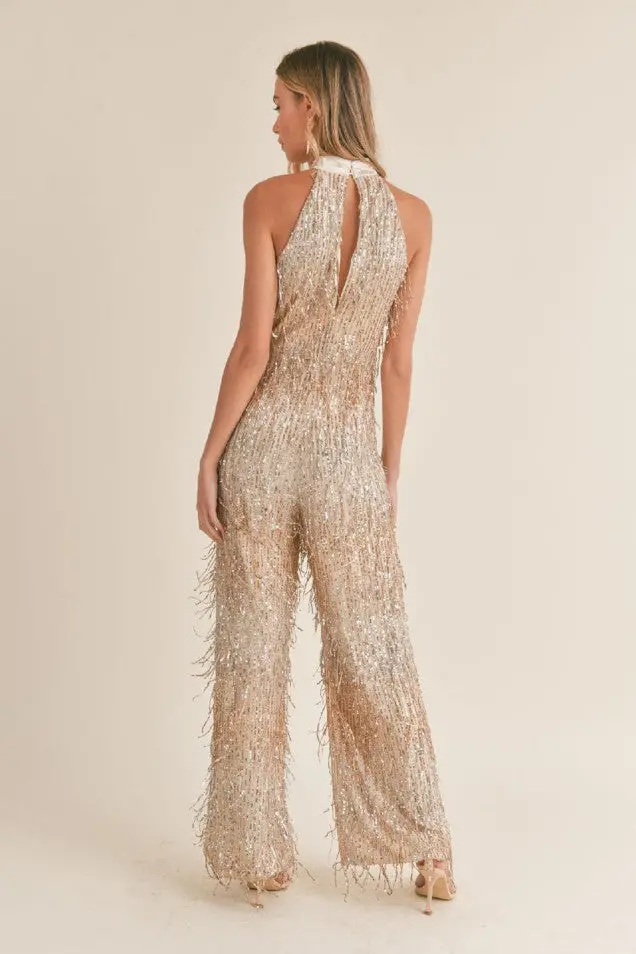 Sadie & Sage Light Up Halter Neck Sequined Jumpsuit 3