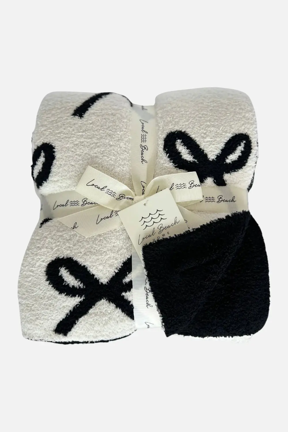 Kid's Local Beach Baby Bow Luxe Blanket In Black/Cream 1