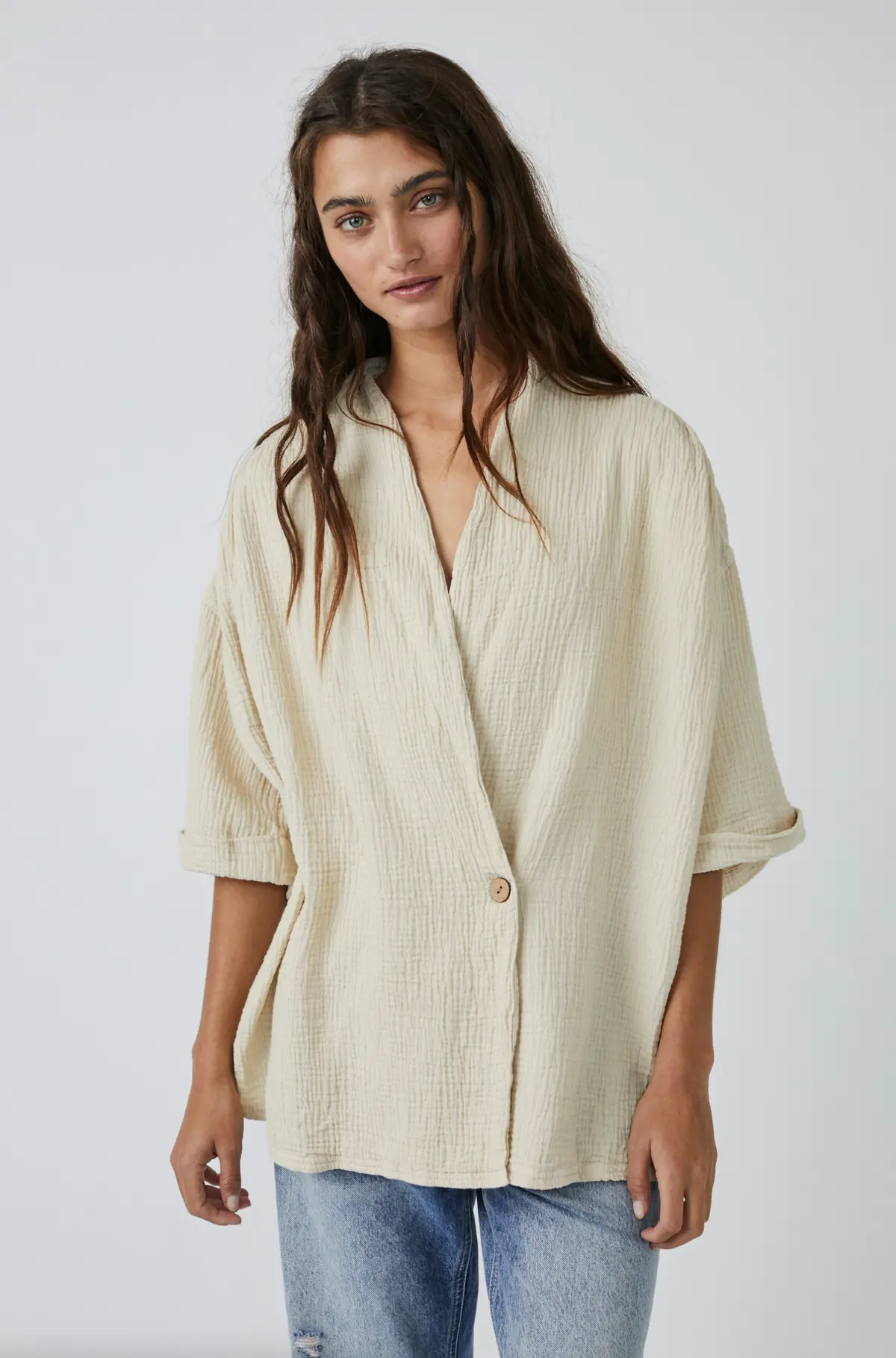 Free People Lou Blazer Shirt In Summer Khaki 1
