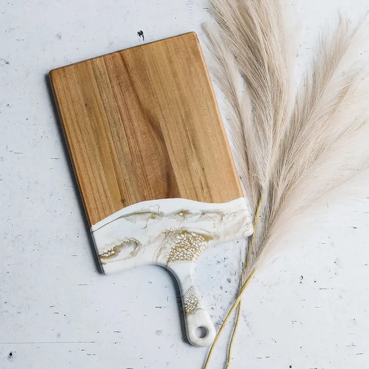 Lynn + Liana Large Acacia Cheese Board In Gold Quartz 1