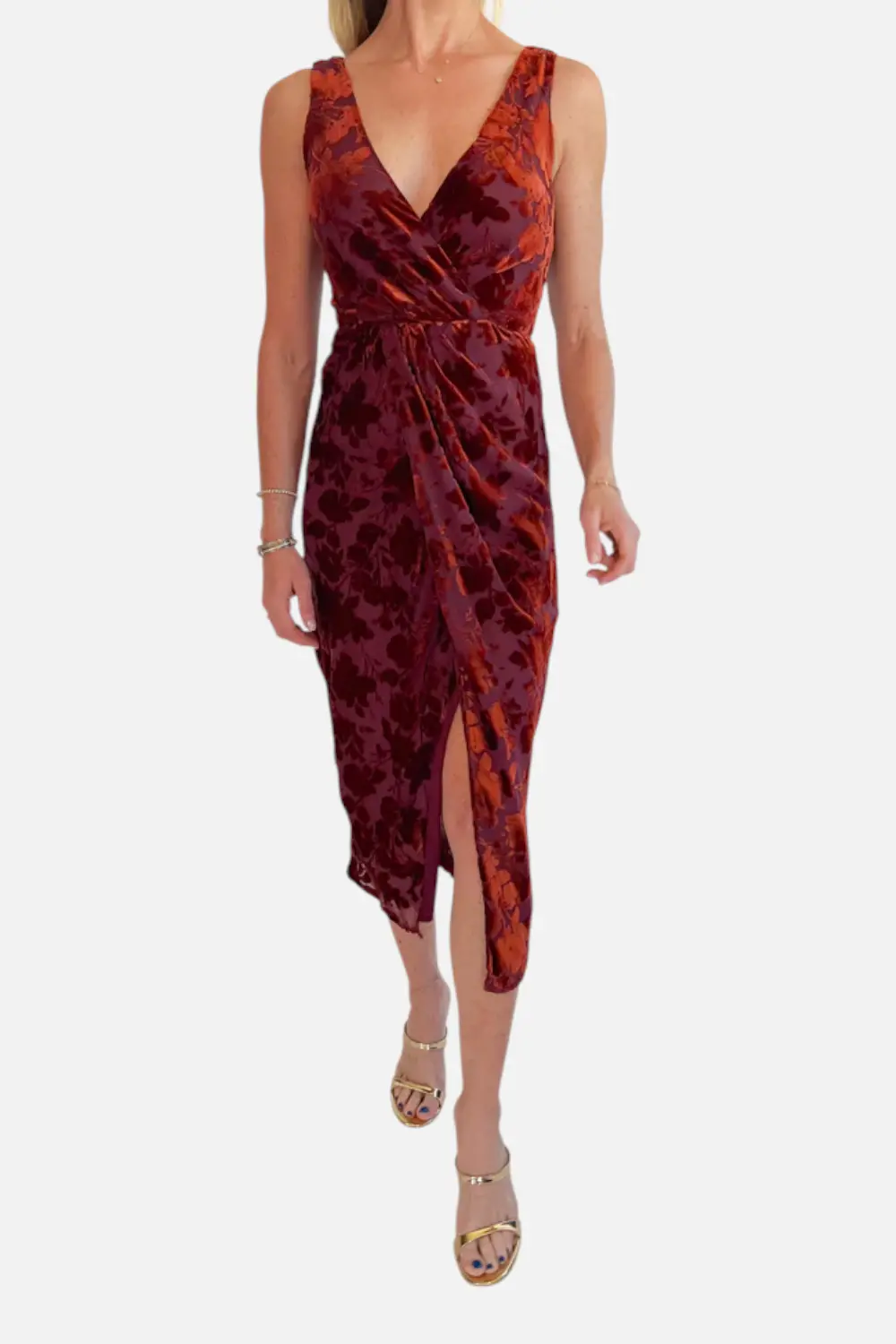 Lulus Aman Velvet Midi Dress In Rust 1