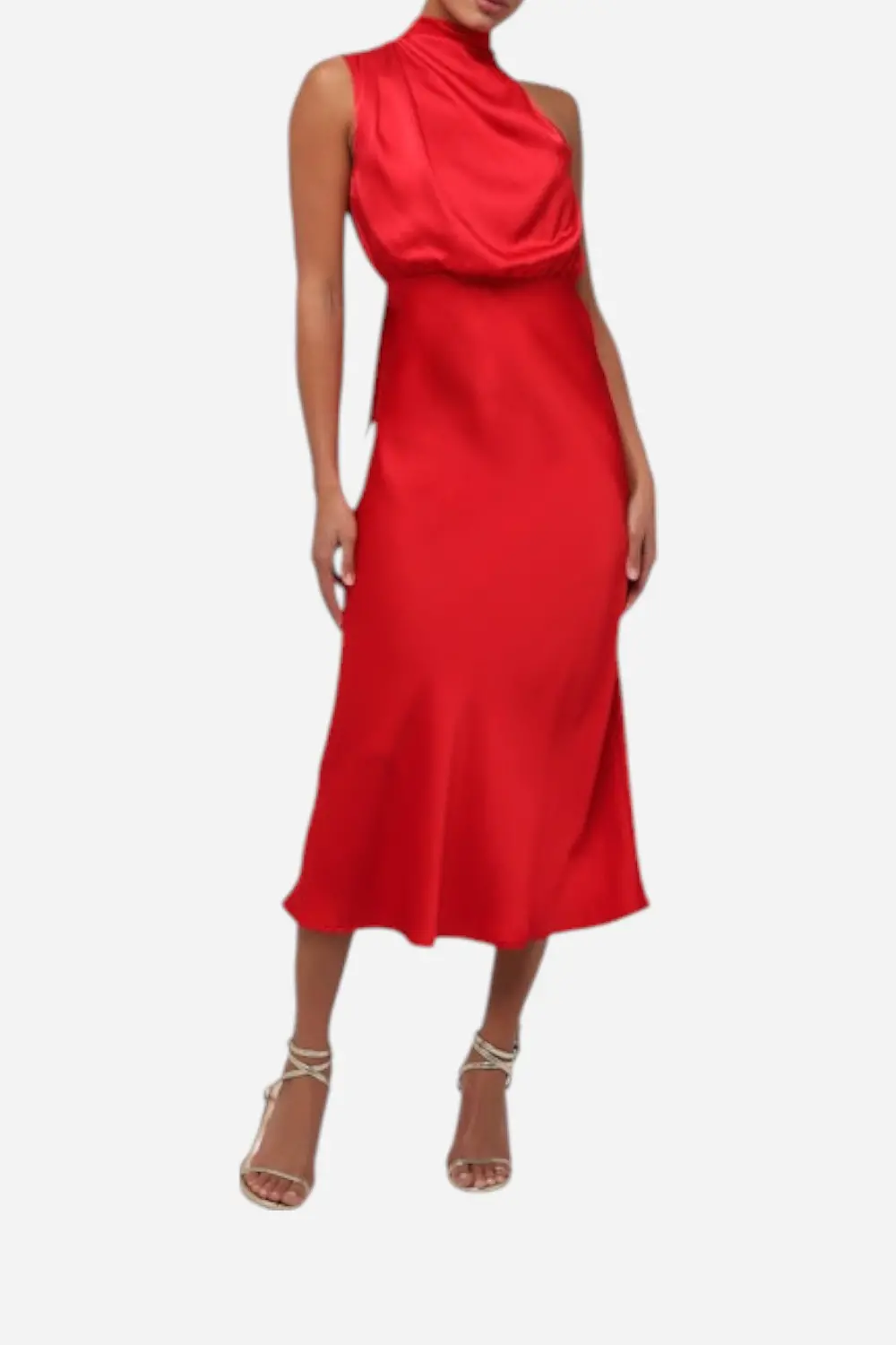 Lulus Dublin Asymmetrical Neck Midi Dress In Red 1