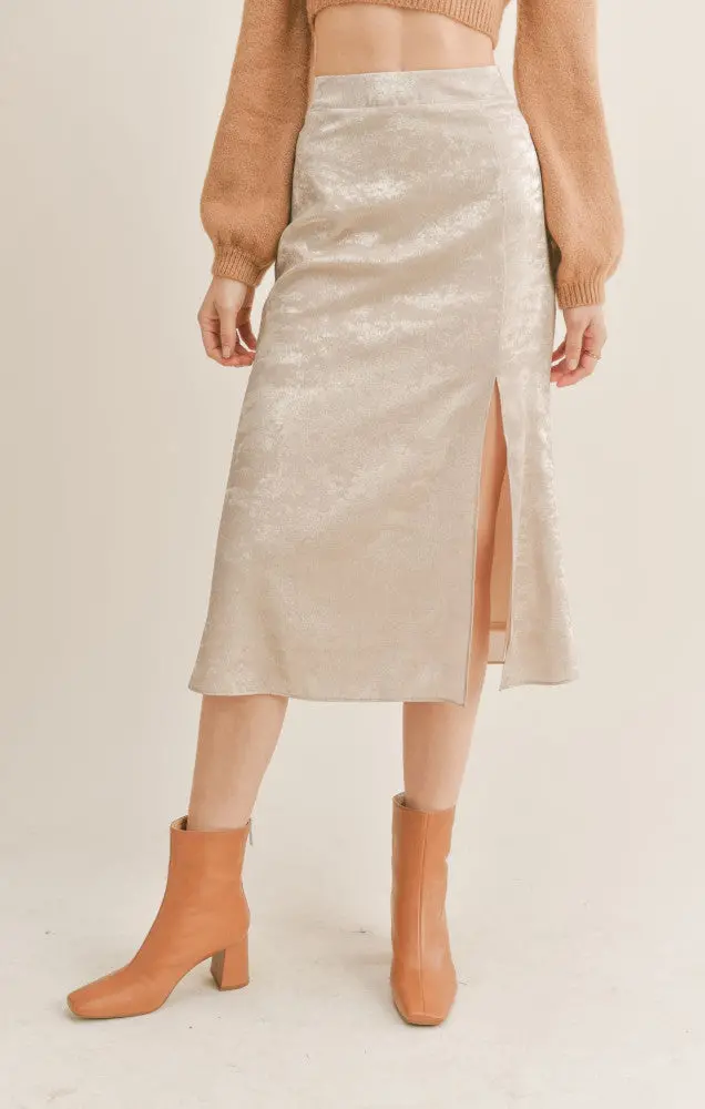 Sage The Label Luxe Life Midi Skirt With Slit In Champagne 1