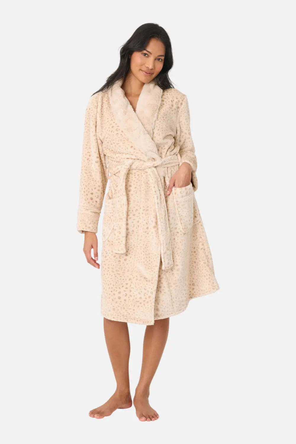 Pj Salvage Women's Luxe Plush Leopard Print Robe In Natural 1
