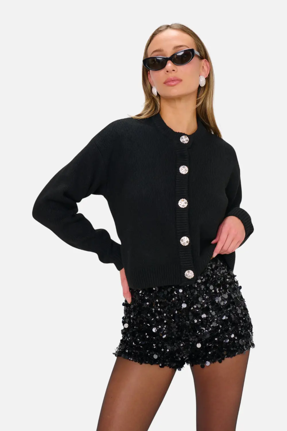 Show Me Your Mumu Maggie Cardigan In Black Knit 1