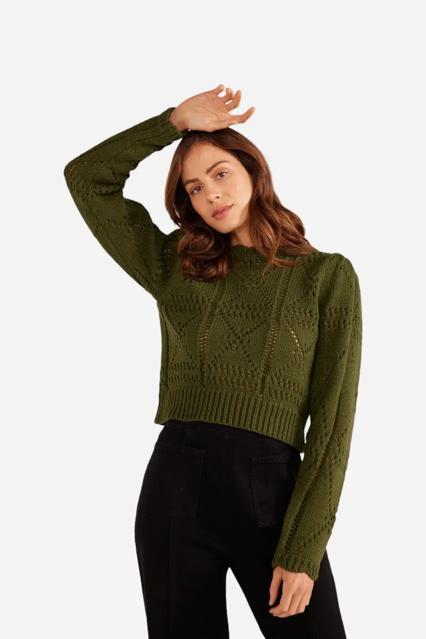 Minkpink Sally Pointelle Knit Jumper Forest Green 1