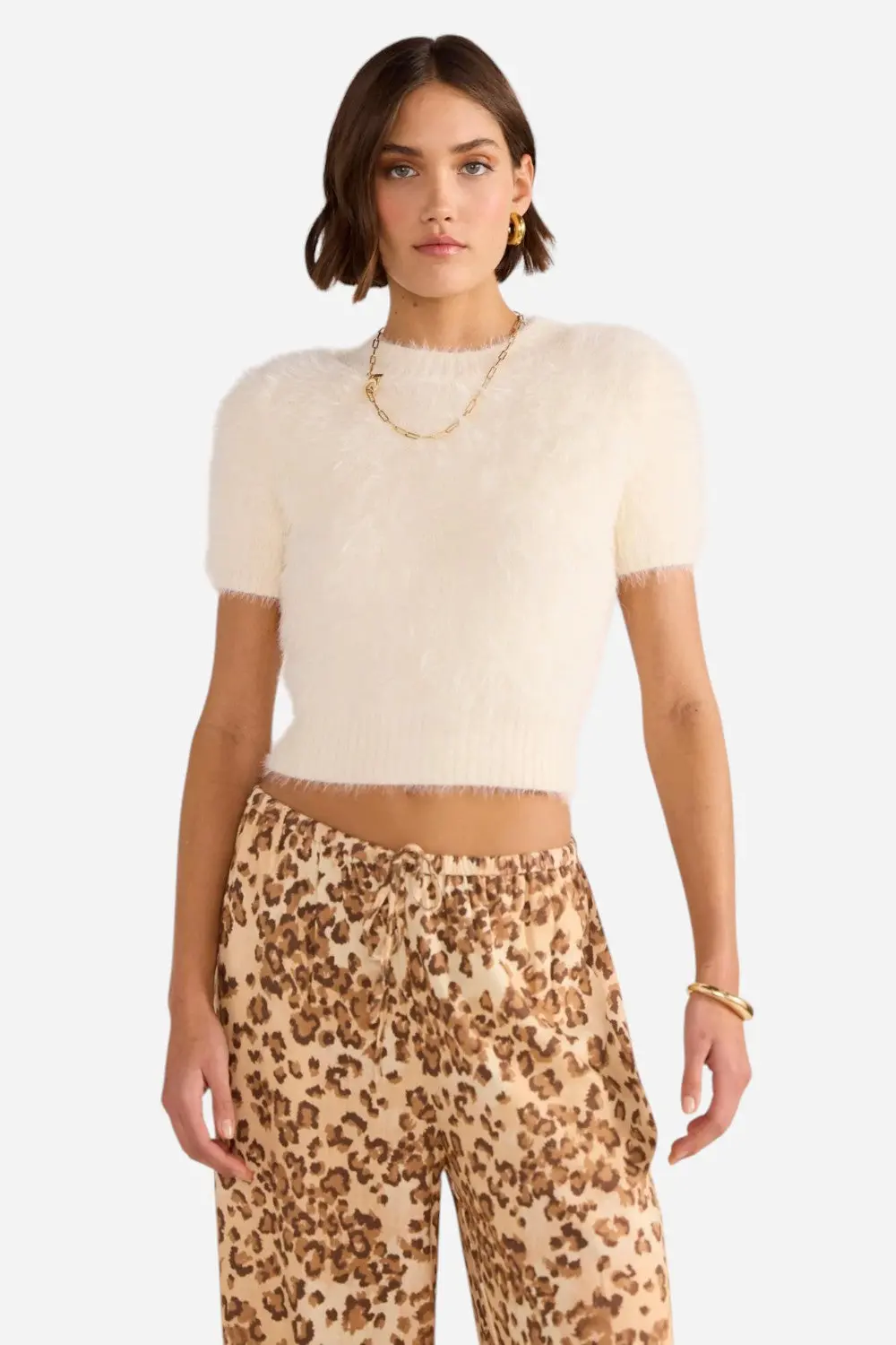 Minkpink Clover Fluffy Knit Tee In Ivory 1