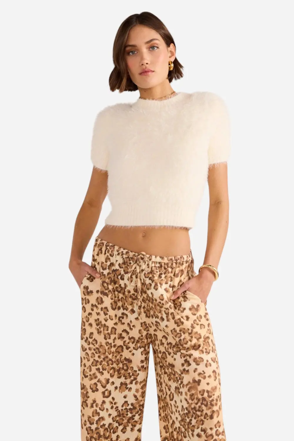 Minkpink Clover Fluffy Knit Tee In Ivory 2
