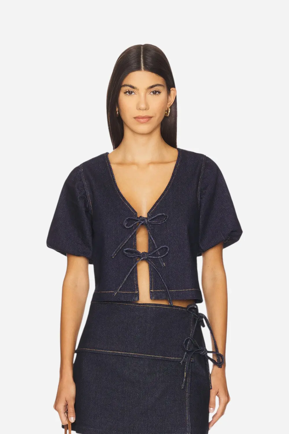Minkpink Raya Tie Front Top In Indigo 1