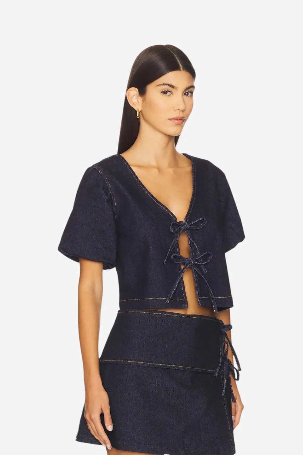 Minkpink Raya Tie Front Top In Indigo 2