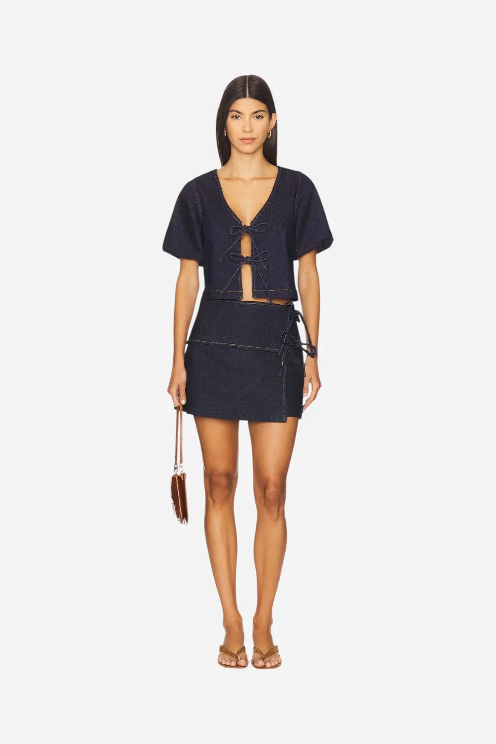 Minkpink Raya Tie Front Top In Indigo 4