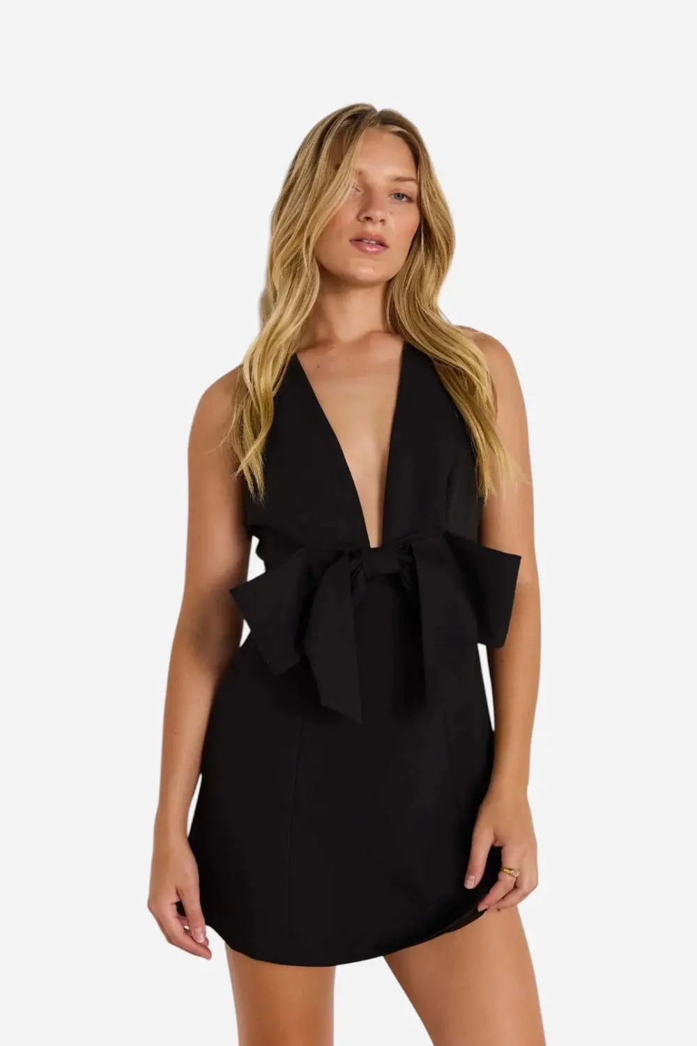 Minkpink Romy Bow Front Mini Dress In Black 1